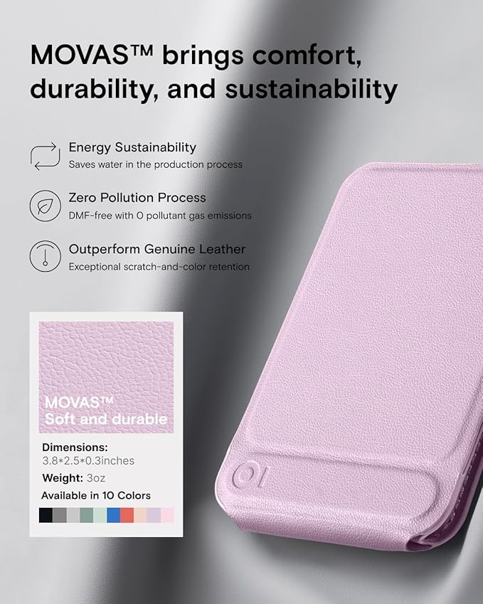 MOFT Phone Stand, Magnetic Phone Tripod Stand Stain-Resistant MOVAS Leather & Angle Adjustment & Strong Magnets Tripod for iPhone 16/15/14/13/12 (Included Metal Ring)-Blush