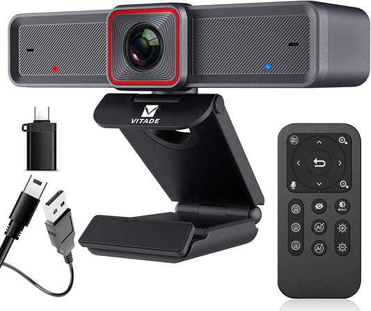 4K Webcam with AI-Powered Framing,Remote Control Web Camera/10X Digital Zoom 4k 30fps Web cam with USB 3.0 HDR/Dual Noise Cancelling Microphones for PC Mac, Streaming, Video Call, Zoom, Skype
