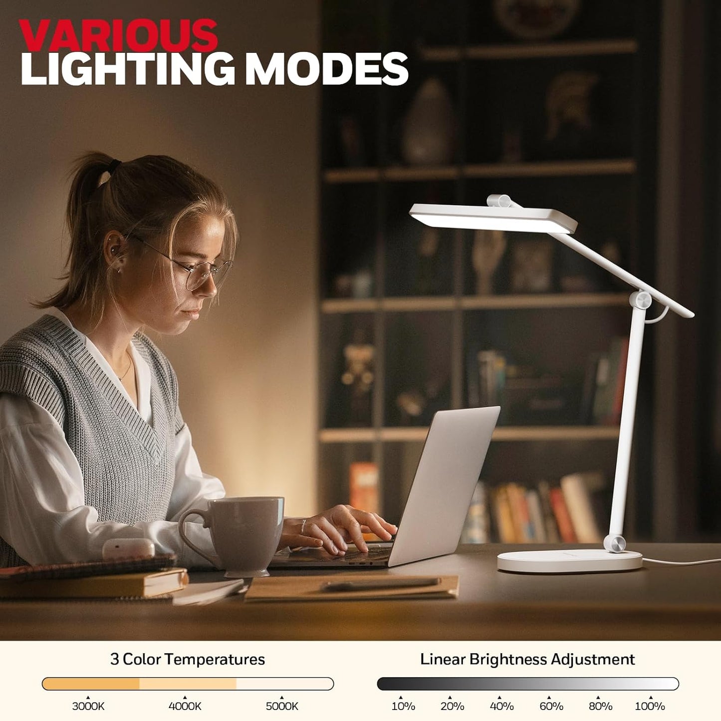 Honeywell Desk Lamp for Home Office, H4 Sunturalux??Eye-Caring LED Desk Light, 700LM Dimmable Desk Lamp with Timer, Adjustable Desk Reading Light, Touch Auto Dimming Table Lamp for Study, Bedroom