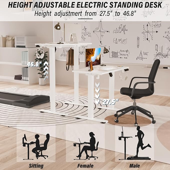 Kingant Standing Desk Height Adjustable Small Electric Stand Up Desks [35 x 20 Inch] - Ergonomic Sit Stand Desk Rising Desks for Home Office Computer Desk Workstation