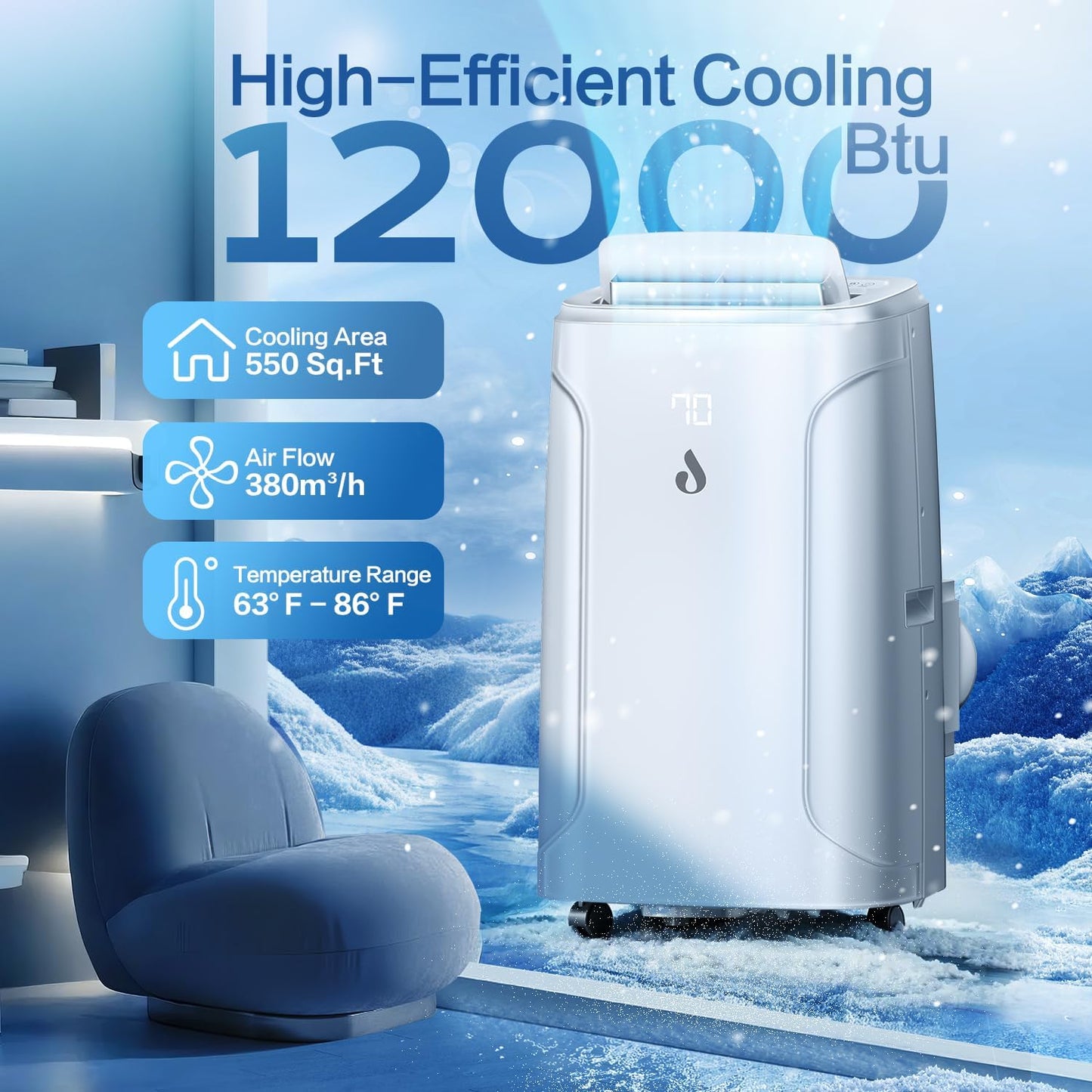 12,000 BTU Portable Air Conditioners Cools up to 550 Sq.Ft 4-in-1 Poratble Ac Units for Room with Cooling Dehumidifier Fan Sleep Mode 24h Timer Remote Control and Window Installation Kit Included
