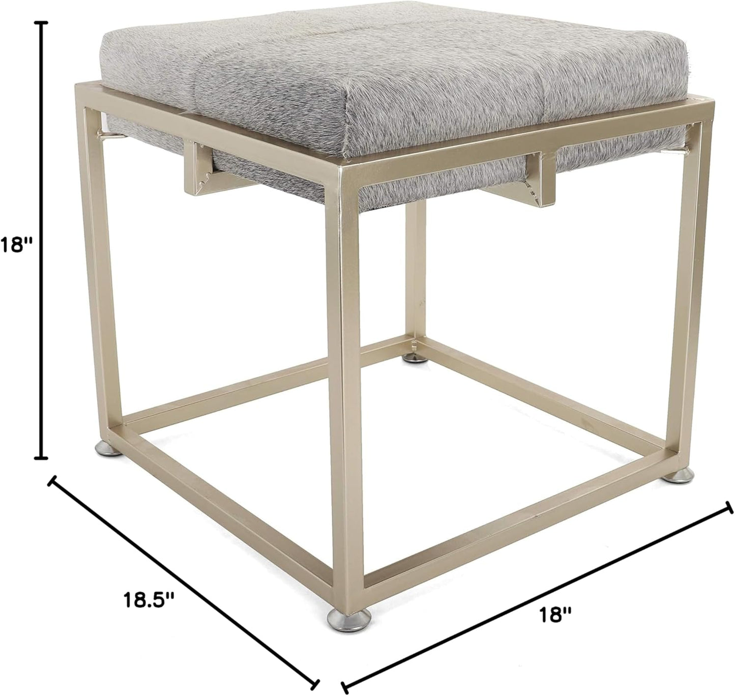 Rutledge & King Cowhide Ottoman/Vanity Stool - Square Ottoman Stool - White Ottoman/Grey Ottoman Foot Rest - Cowhide Grey & White Stool - Gold Stool - Cow Ottoman - Cow Fur Stool (Gold)