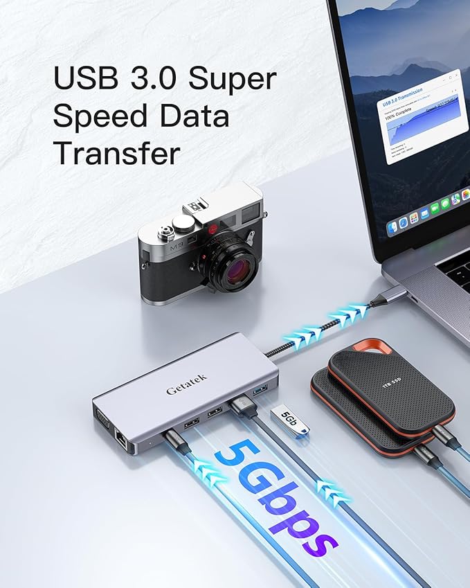 Getatek12-in-1 Docking Station with 4K HDMI,VGA,Ethernet,USB A 3.0 Data Port and USB C 5Gbps Port,100W PD Charging,SD/TF/MS Card Reader and 3.5MM Audior for MacBook, Acer, Laptops, Surface and More