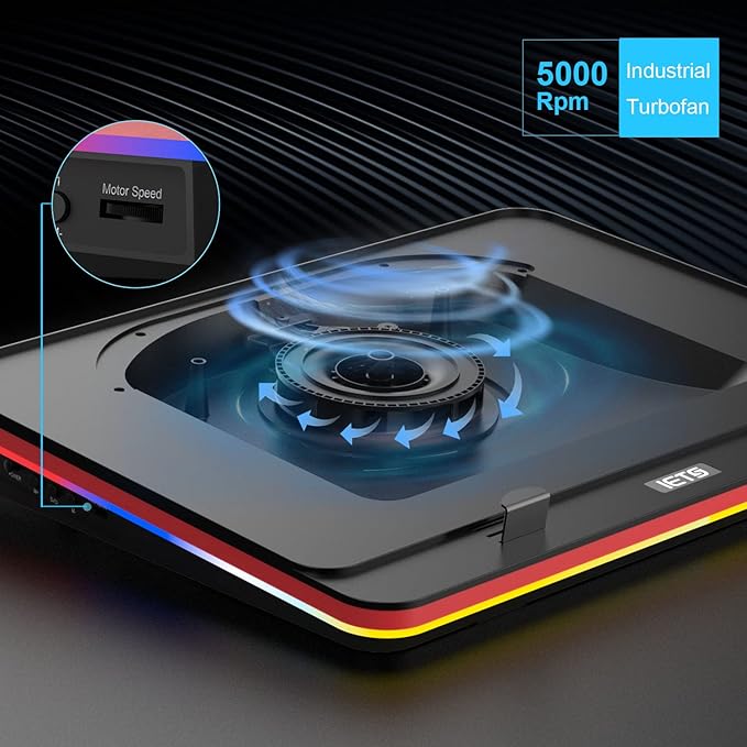 GT500 Powerful Turbo-Fan (5000 RPM) RGB Laptop Cooling Pad with Infinitely Variable Speed,Seal Foam for Rapid Cooling Gaming Laptop,Dust Filter for Protect Laptop,13-17.3inch Laptop Cooler