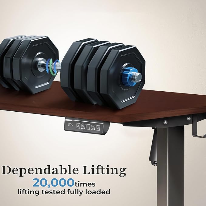 NSY Audio Electric Standing Desk 55x24 Inches - Height Adjustable, Whisper Quiet Motor, Walnut Top & Black Frame for Home Office Gaming, Focused Work, Walnut Brown