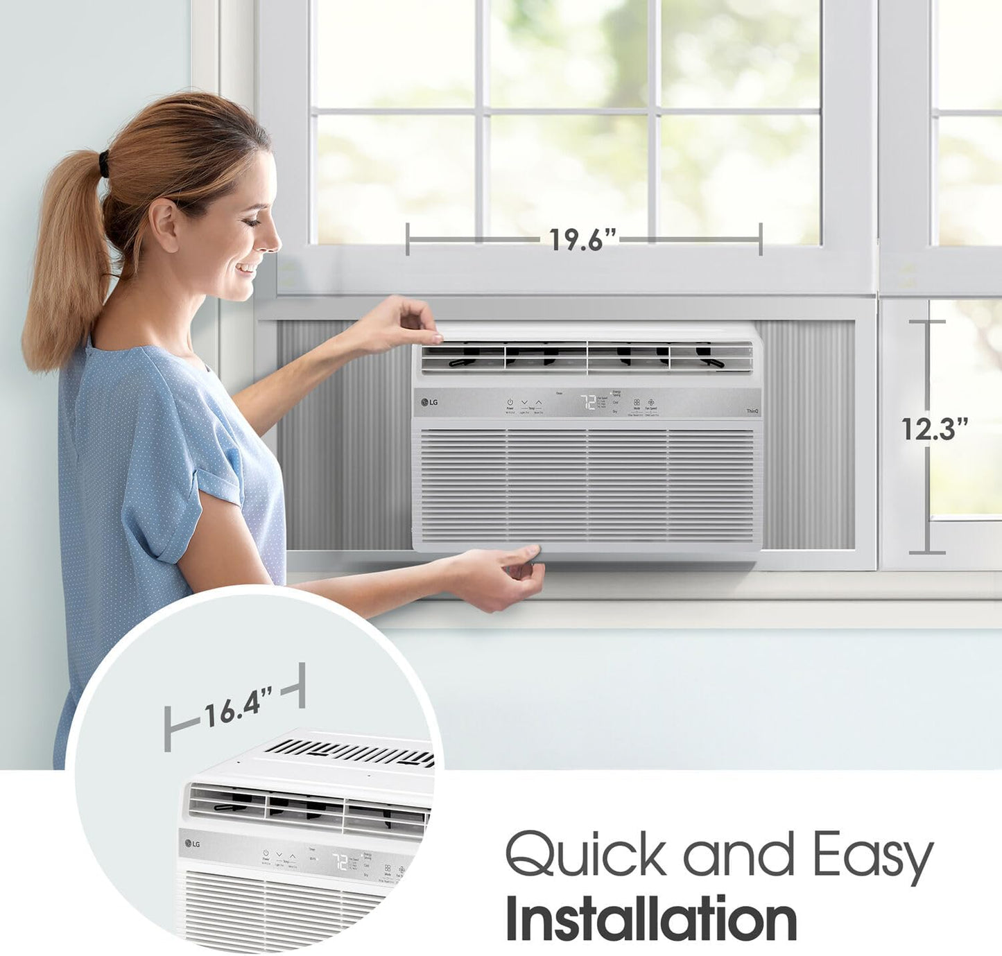 LG LW1025R 10,000 Air Conditioner with Dehumidifier, 115V, Medium Rooms up to 450 Sq. Ft, Window Unit AC with Remote Control, 3 Speeds, Auto-Restart, 24-Hour Timer, 10000 BTU, Bright White