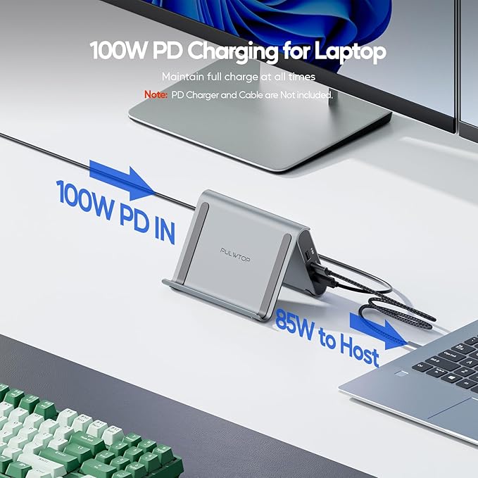 USB C Docking Station Dual Monitor for Microsoft Surface Pro 11/10/9/8, PULWTOP Dual Displays with 2 xHDMI 4K, 3 x USB-C/A 10Gbps, 2 x USB-A 5Gbps, USB-2.0, Ethernet, PD