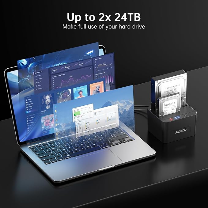 FIDECO External Hard Drive Docking Station, Hard Drive Dock for 2.5 and 3.5 inch SATA HDD SSD, HDD Docking Station with Dual Bay, USB 3.0 Hard Drive Reader, Support Offline Clone and UASP