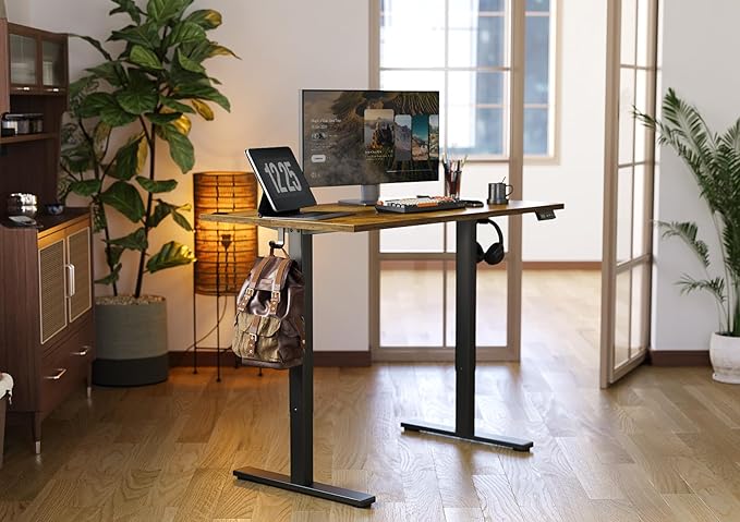 Seang Standing Desk with Adjustable Height, 48x24 Inch Electric Stand Up Desk for Home Office, Studio, Computer Workstation, Rustic Brown Top