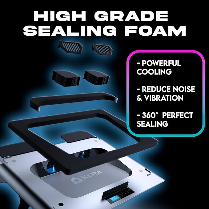 KLIM Everest Laptop Cooling Pad | Powerful 4300 RPM Turbo Fans | Sealed Foam for Maximum Cooling | Protect Your Gaming Laptop from Overheating | Fits 14” to 17.3” Laptops | RGB Lights