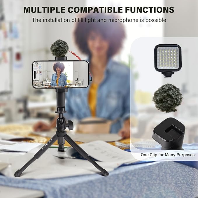 PHOPIK Video Tripod with 360°Ball Head and Cold Shoe for Gopro/Camera/Insta360 x5-Selfie Stick Tripod for iPhone/Android/Samsung Google Smartphone