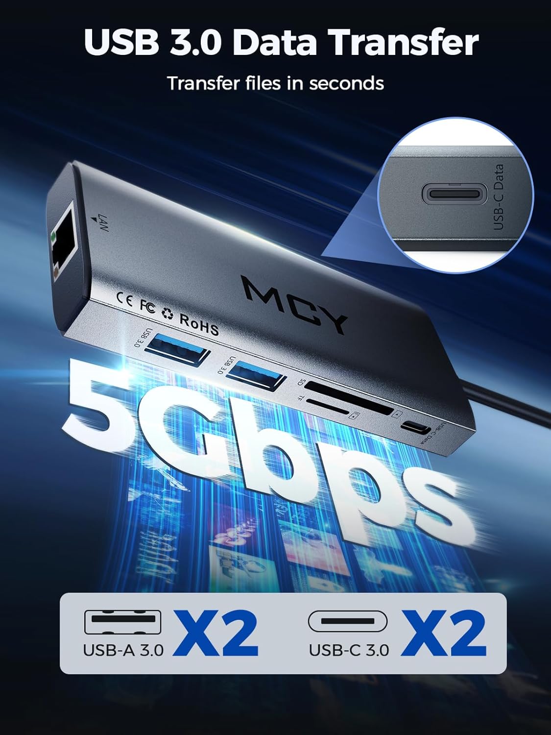 MCY USB C Hub,Laptop Docking Station Dual Monitor Single 8K,2x4K@60Hz,10 in 1 Type-C Multiport Adapter with 2 HDMI,PD100W,Extender Splitter,Card Reader,Ethernet Dock for Mac/Dell/HP/Surface/Steam Deck