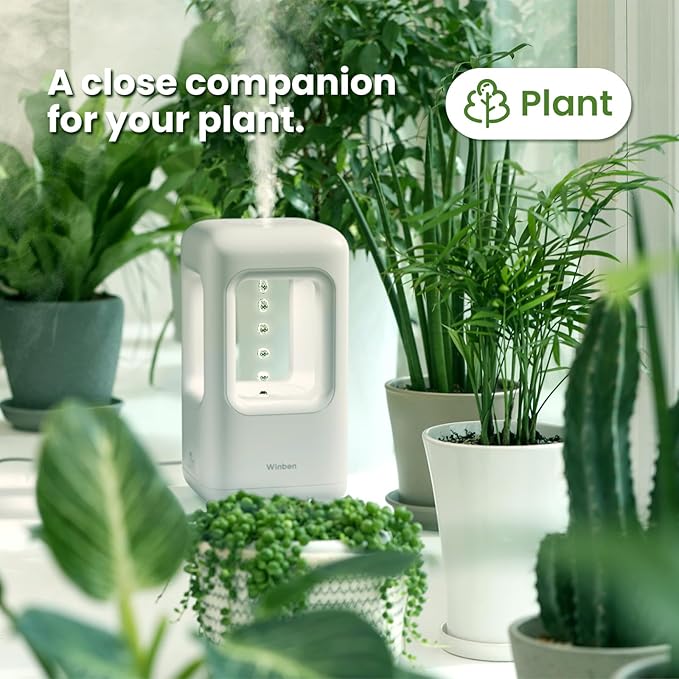 White Mini Plant Humidifier - Portable Desktop Cool Mist for Indoor Plants, Bedroom (0.6L, Auto Shut-Off)