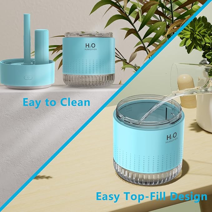 Colorful Mini Humidifier, USB Rechargeable Humidifier, small humidifier, 4 Modes Super Quiet, Humidifiers For Bedroom,Suitable For Travel Office Family Baby Bedroom-Blue