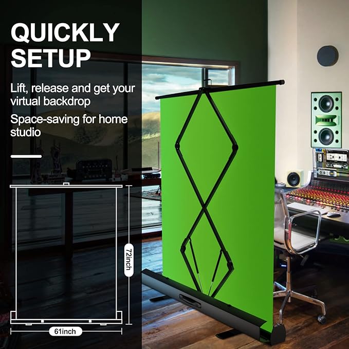 EMART Upgrade Green Screen, 61x72in Collapsible Chroma Key Panel for Background Removal, Portable & Retractable Wrinkle-Resistant Backdrop with Stand for Streaming, Photographic Studio, TikTok