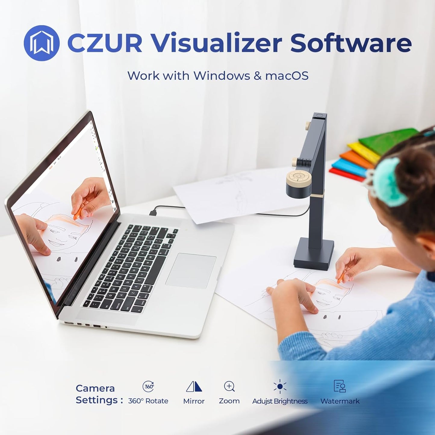 CZUR Fancy S Pro 12MP USB Document Camera for Teacher, 4K Webcam with Microphone and LED Light, Up to 60fps, Auto Focus, for Remote Teaching, Live Streaming, Web Conference, for Mac and Windows