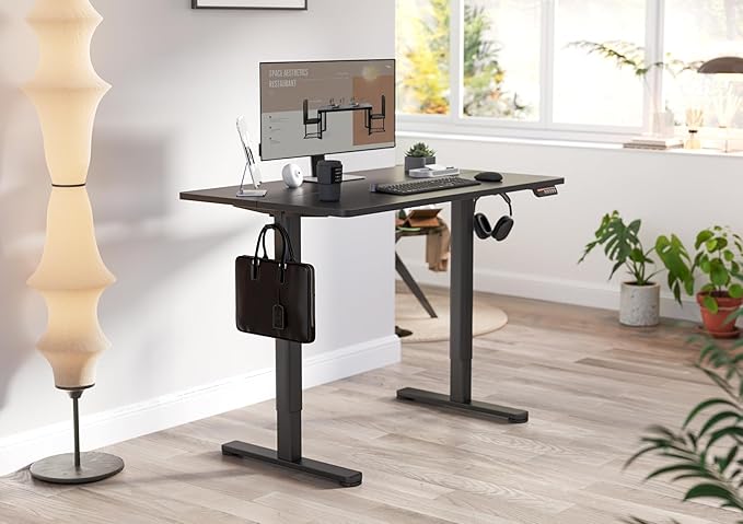 YDN Electric Standing Desk Adjustable Height, 40 x 24 Inches Stand up Desk with Cable Management, Home Office Desks with Splice Board & Black Frame, Black Top