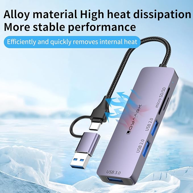 USB-C Hub with SD/TF Card Reader, 3 USB Ports (USB 3.0 & USB 2.0) - Compatible with Laptops, MacBook, Surface, Tablets