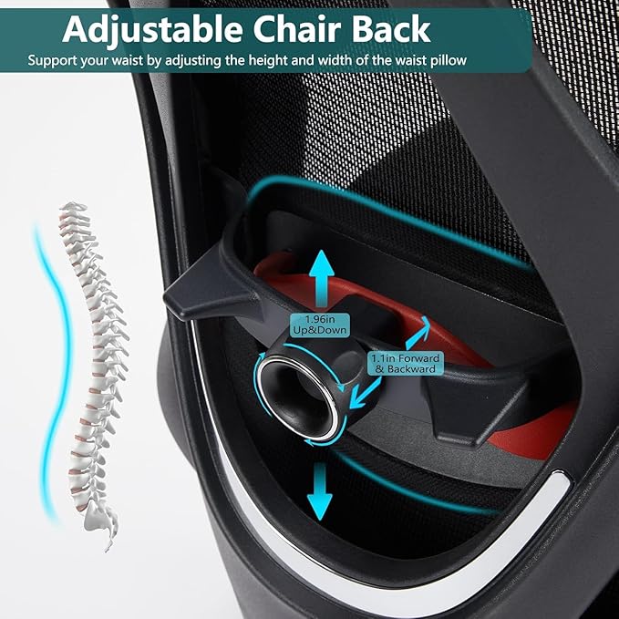 Sweetcrispy Ergonomic Office Desk Chair,2D Armrest Adjustable Lumbar Support & Headrest,High Back Rolling Work Swivel Computer Chairs with Wheels,135°Tilt Function,Inky Black