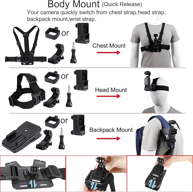 PellKing 21 in 1 Accessories Kit for OSMO Pocket 3,Including Hard Shell case,Magnetic Mount,Desktop Base Mount,Selfie Stick,Tripod,Chest Mount,Mobile Phone Holder,Screen Protector,Backpack Clip