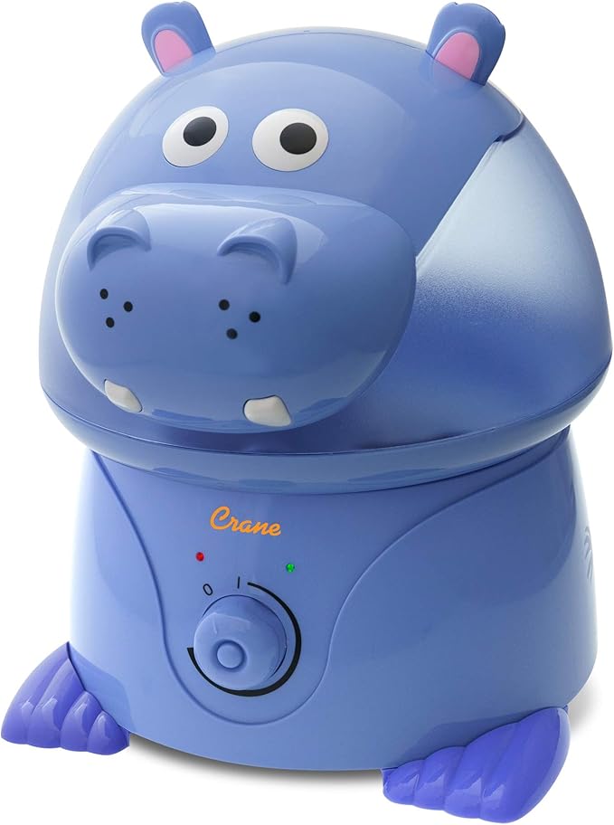 Crane Animal Humidifier for Kids Bedroom, 1 Gal. Cool Mist Humidifier with Adjustable Settings, Optional Filter, Auto Shut-Off, Hippo