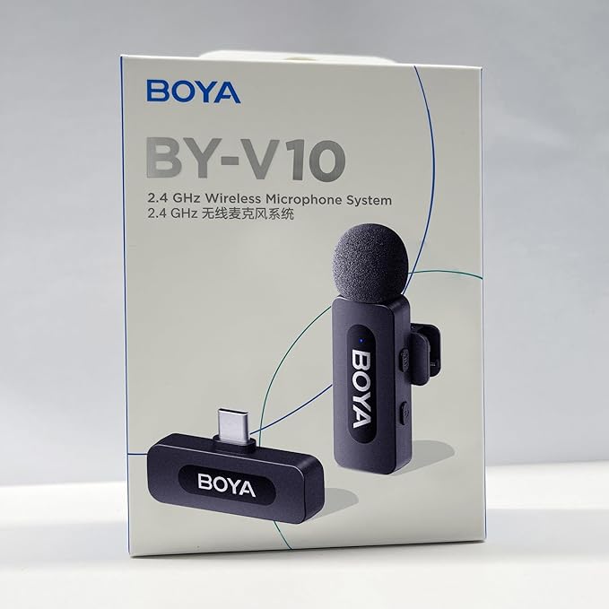 BOYA BY-V10 USB-C Wireless Lavalier Microphone for iPhone16/15 Android, Type-C Smartphone Laptop, Noise Canceling, Mini Clip-on Microphone for YouTube, Podcast, Facebook, TikTok Vlogging Recordings