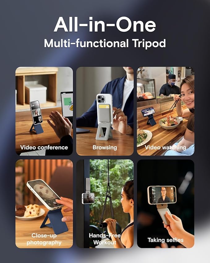 MOFT Phone Tripod Wallet for iPhone, Mulit-Angles, Lightweight & Portable Phone Stand, MOVAS Vegan Leather Magnetic Wallet, Strong Magnets, NFC Card Holder,Travel Essential, Taupe (with Card Slot)