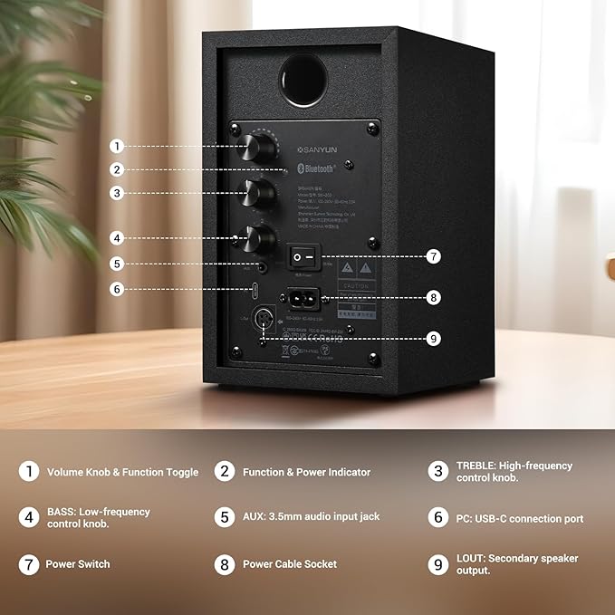 SW203 4.0 Computer Speakers - 60W 4-Way DSP Control 3D Immersive Sound - 3" Carbon Fiber Woofer & 20mm Silk Dome Tweeter - 24bit DAC USB/Bluetooth 5.4/AUX - Studio-Grade Audio (Pair, Black)