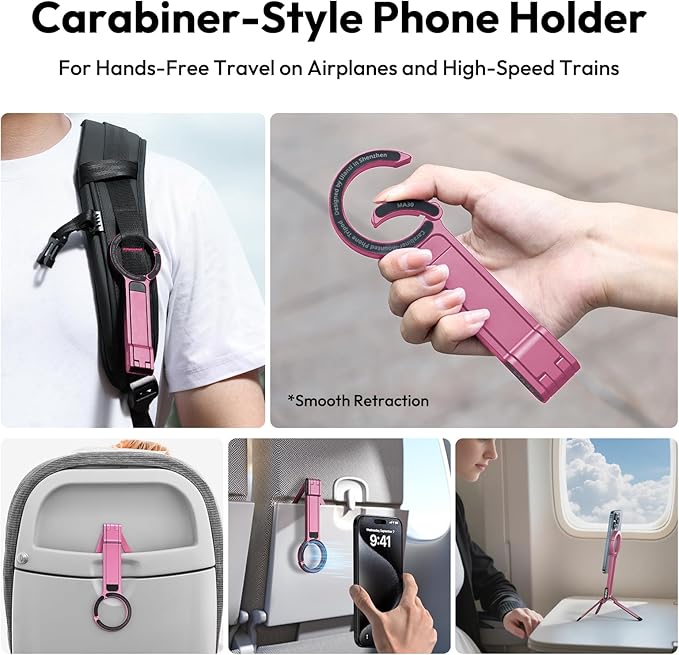 ULANZI MA30 Magnetic Phone Tripod Stand for iPhone - Aluminium Maglock Smartphone Mini Tripod Pocket Cell Phone Stand Strong Magnet Quick Mount Compatible with iPhone 16 15 14 13 12 Series, Pink