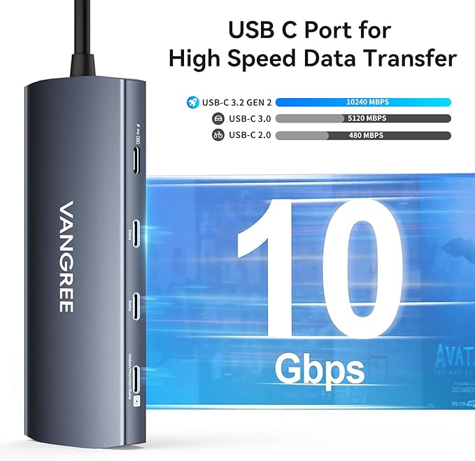 USB C Video Output Hub, 3 USB-C & 2 USB-A 3.2 10Gbps Ports, 4K@60Hz HDMI, 100W PD, SD/TF, USBC Splitter Dual Monitor Adapter for MacBook Pro/Air, iMac, iPad Pro, XPS, Surface, Galaxy S22,Samsung DEX