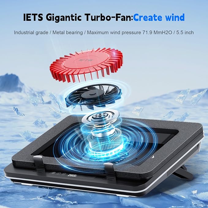 GT600 Laptop Cooling Pad Equipped with Gigantic Turbo-Fan（5.5inch Diameter）,Sealed Foam for Rapid Cooling Gaming Laptop,14.1-19.3 inch Laptop Cooler with 3-Port USB Hub,Dust Filter,Touch Start