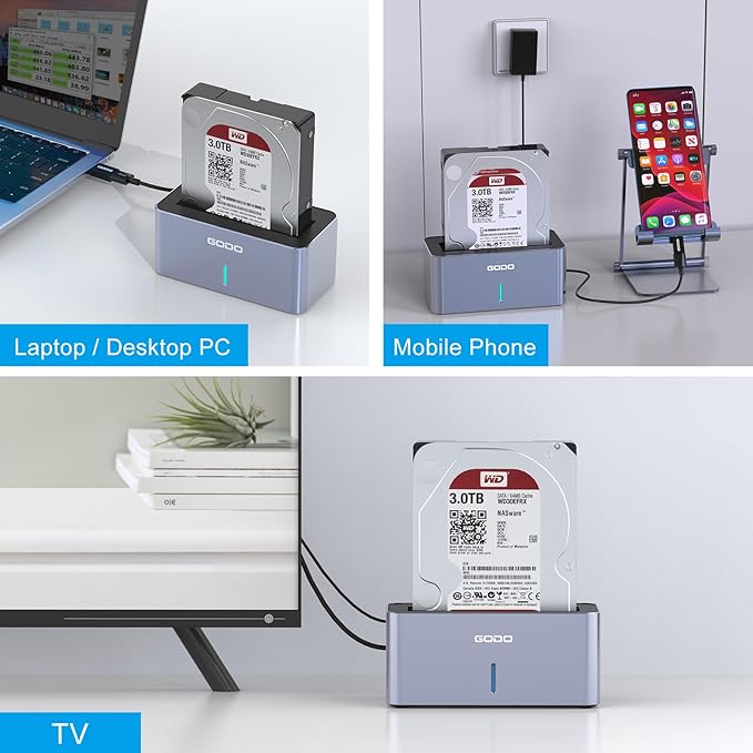 GODO SAS/SATA Hard Drive Docking Station Adapter, 2.5/3.5 inch USB 3.0 External SAS Enclosure, HDD SSD Converter with 12V/2.5A Power Adapter 20TB 10Gbps Tool Free…