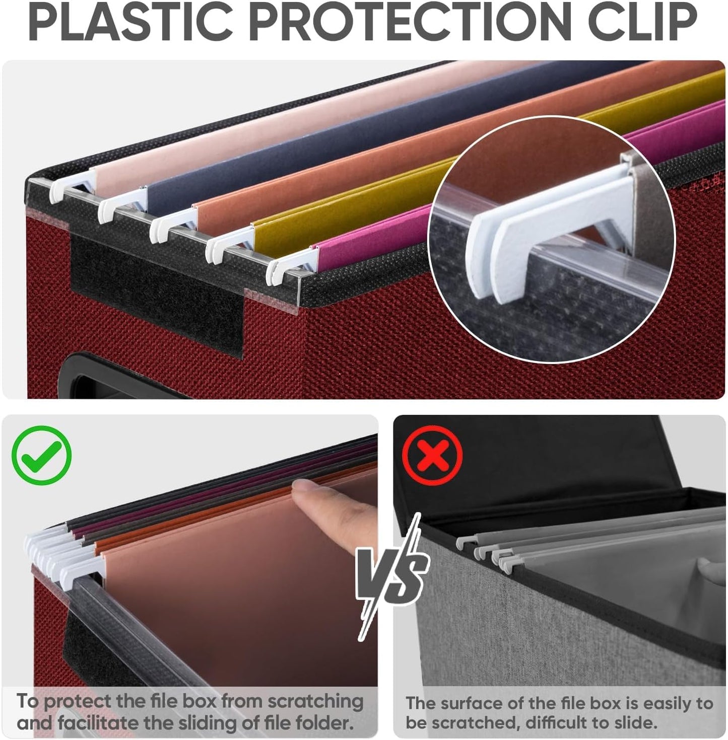 BALEINE File Organizer Box with Lid, Collapsible File Folder Organizer with Plastic Slide, Hanging File Folder Box for Office Document Storage (2 Pack, Red, S)