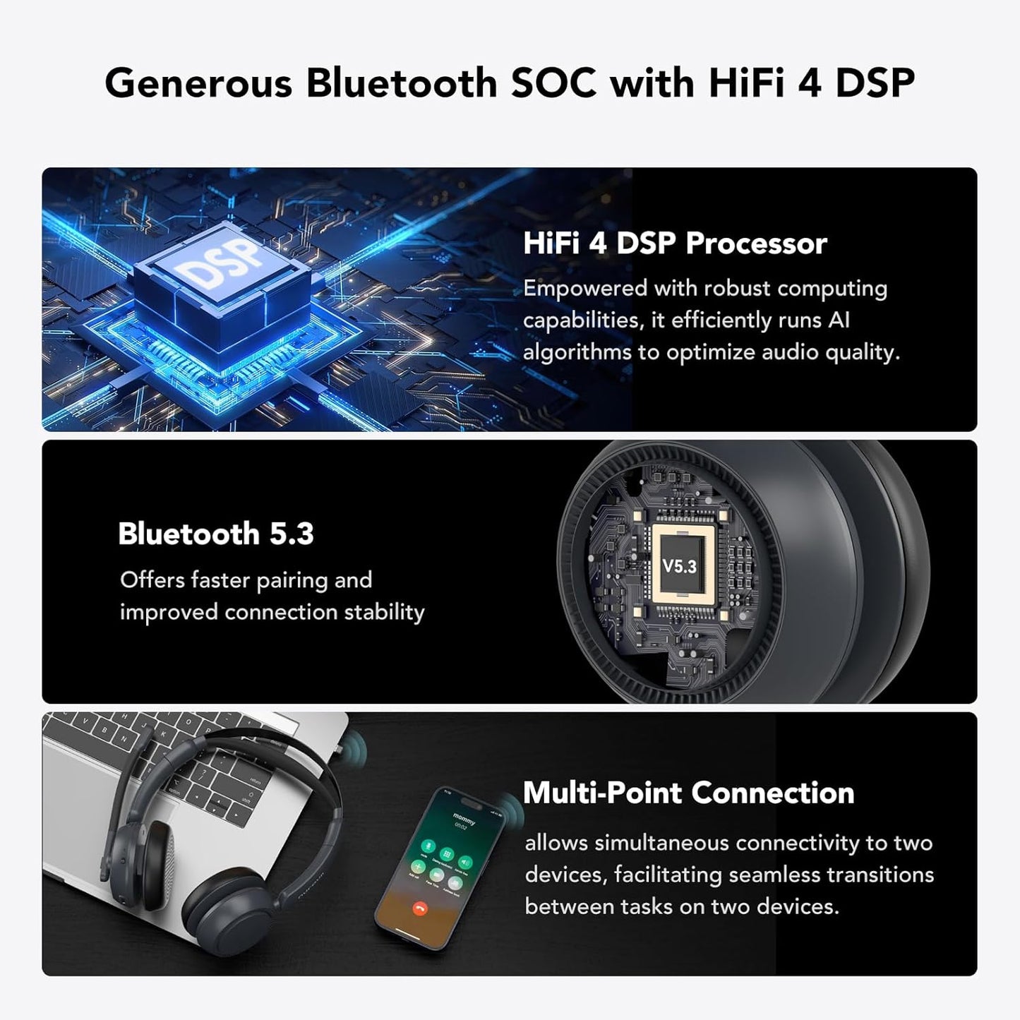 NUROUM Wireless Headset with Mic for Work, Bluetooth Headset with Noise Cancelling Microphone, Mute Button, USB for PC/Computer/Laptop for Zoom/Teams, Office/Call Center/Work from Home HP31DN