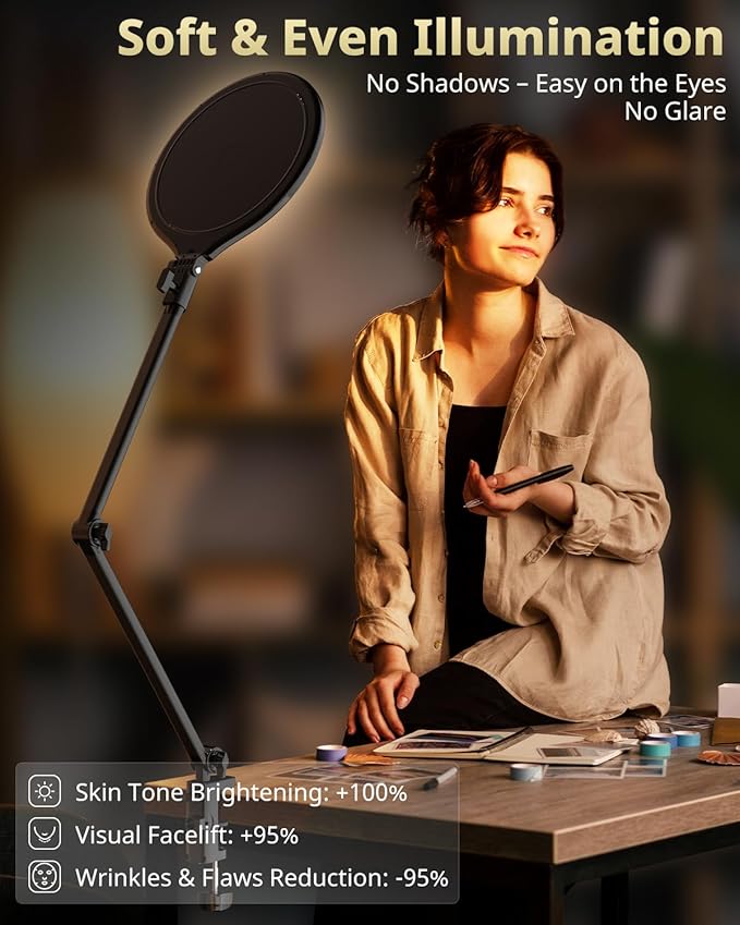 UBeesize 10" Key Light for Streaming, Desk Ring Light with Adjustable Arm (1 Pack), Zoom Lighting for Home Office, Gaming, Podcast, Video Calls, and Recording