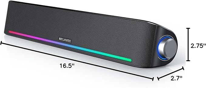 Computer Speakers, Hi-Fi Sound Quality Computer Sound Bar, Bluetooth 5.0 & 3.5mm Wired PC Speakers with 4 Dynamic Lighting Modes, USB Powered Speakers for PC, Desktop, Laptops, Phones, Monitors, Xbox