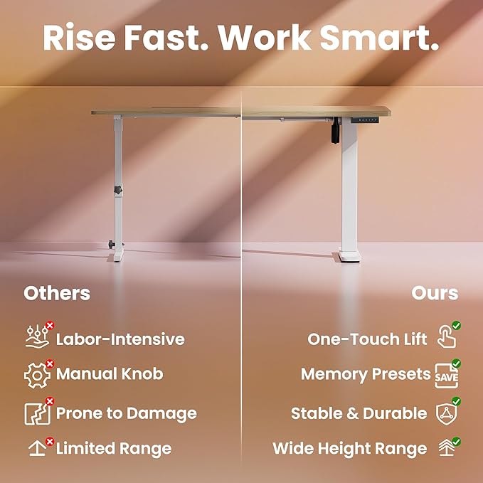 HUANUO 48" Electric Standing Desk Adjustable Height, 4 Memory Height Settings, Sit Stand Up Desk for Home Office & Computer Workstation, Light Walnut