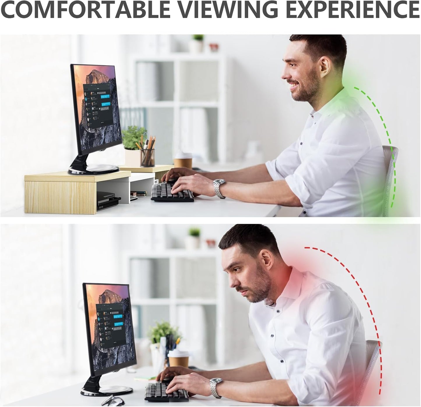 TAVR Dual Monitor Stand Riser, Computer Monitor Stands for 2 Monitors, Extra Long Multifunctional Desktop Organizer Riser for Computer, Laptop, PC, Printer, TV, Max 48.2" Length, Oak