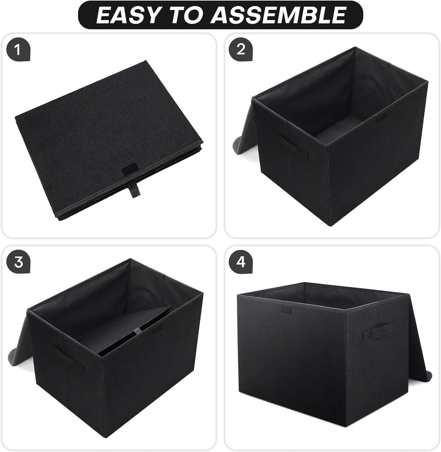 Large 22 Quart Linen Fabric Foldable Storage Bin Cube Organizer Basket with Flip-Top Lid & Handles, Clothes Blanket Box for Home, Office, Closet, Black, 4 Pack 14.6 x 9.5 x 9.5”