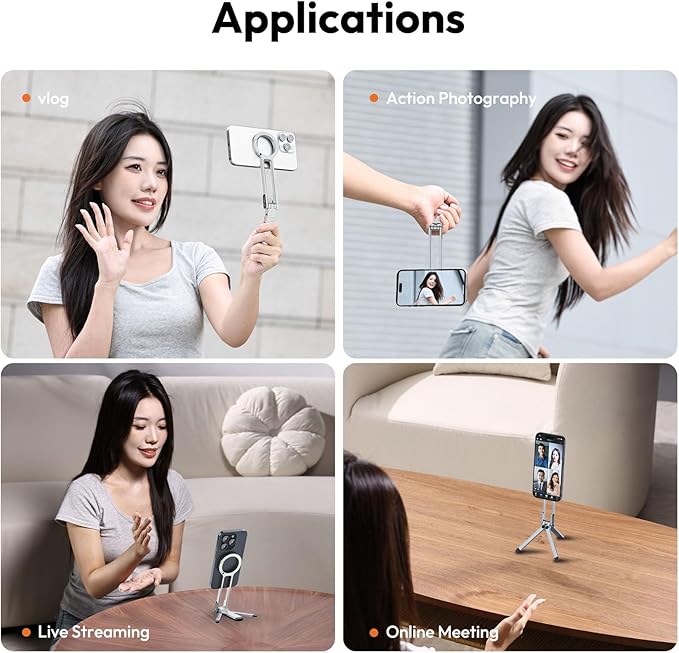 ULANZI MA30 Magnetic Phone Tripod Stand for iPhone - Aluminium Maglock Smartphone Mini Tripod Pocket Cell Phone Stand Strong Magnet Quick Mount Compatible with iPhone 16 15 14 13 12 Series, Silver