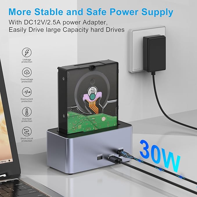 GODO SAS/SATA Hard Drive Docking Station Adapter, 2.5/3.5 inch USB 3.0 External SAS Enclosure, HDD SSD Converter with 12V/2.5A Power Adapter 20TB 10Gbps Tool Free…