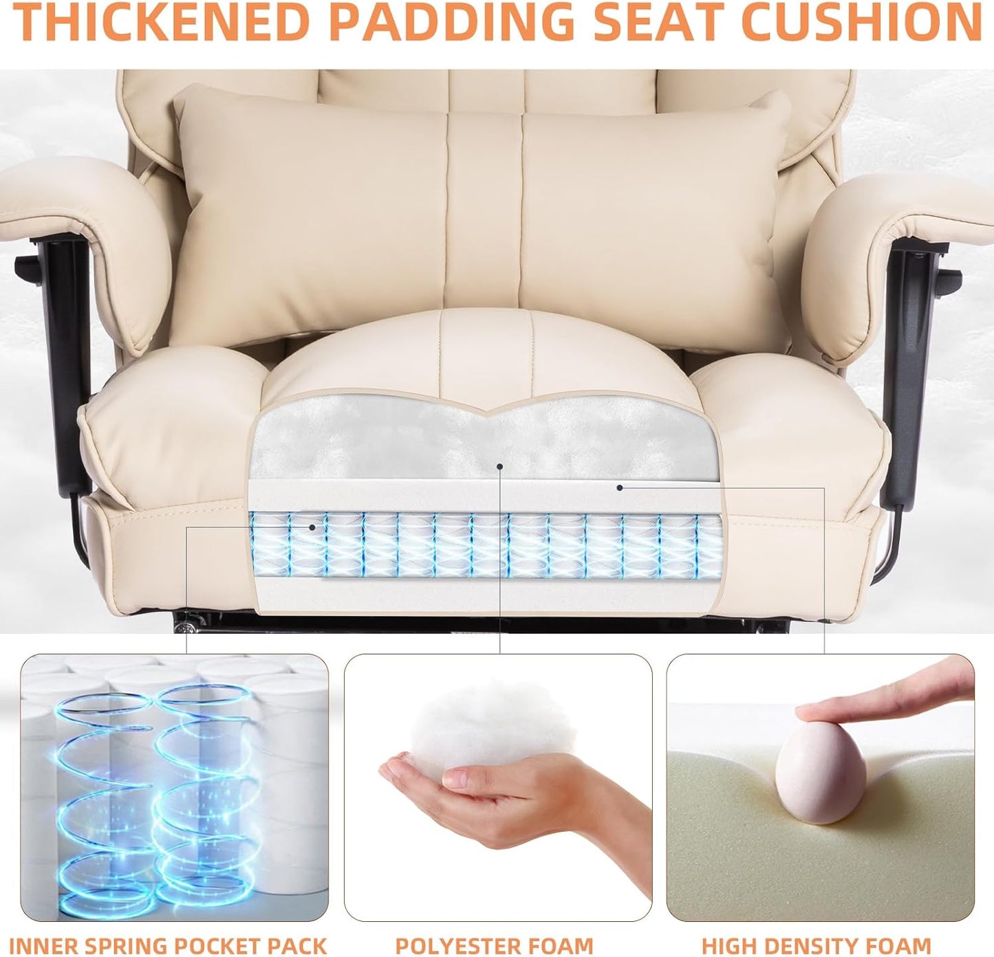 Big and Tall Office Chair 500lbs Wide Seat Executive Office Desk Chair High-Back Office Task Chair with Foot Rest, Ergonomic Lumbar Support Computer Office Chairs for Heavy People(Beige)