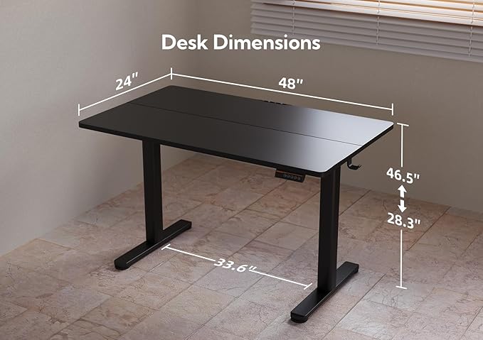 YDN Electric Standing Desk, Adjustable Height Stand up Desk, 48x24 Inches Sit Stand Home Office Desk with Splice Board, Black Top