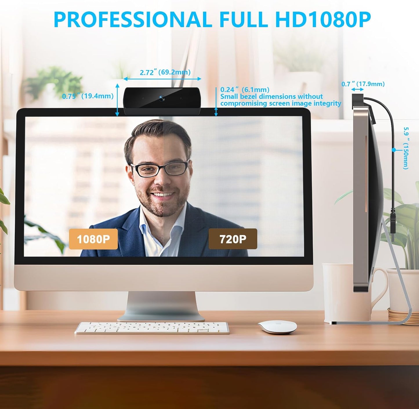 Webcam,1080P HD Webcam with Microphone, USB Computer Camera for Laptop & Desktop - Plug & Play, Stereo Sound, Auto Low-Light Correction, for Zoom/Skype/FaceTime/Teams/Webex, Streaming & Video Calls