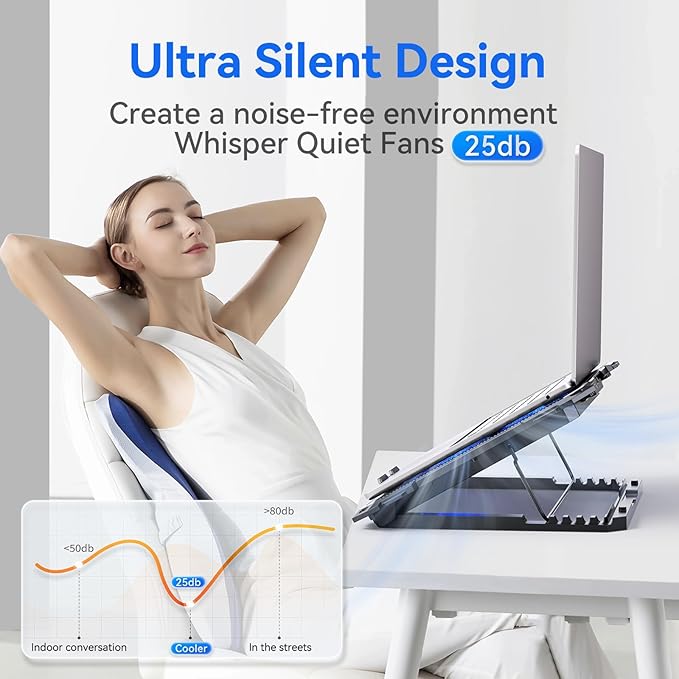 ICE COOREL Laptop Cooling Pad with 8 Cooling Fans, Cooling Pad for Laptop Fan 13-15.6 Inch, Laptop Cooler Stand with 6 Height Adjustable, Notebook Cooler Pad with Two USB Port [2025 Version]