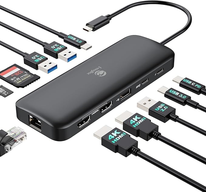 Laptop Docking Station Dual Monitor 2 HDMI, 11-in-1 USB C 4K/60Hz Dual Display Dock,1Gbps Ethernet, 100W USB C PD Port, 5 USB A/C Ports, SD/TF Card Slot for Dell, HP, Lenovo, Surface(Black)