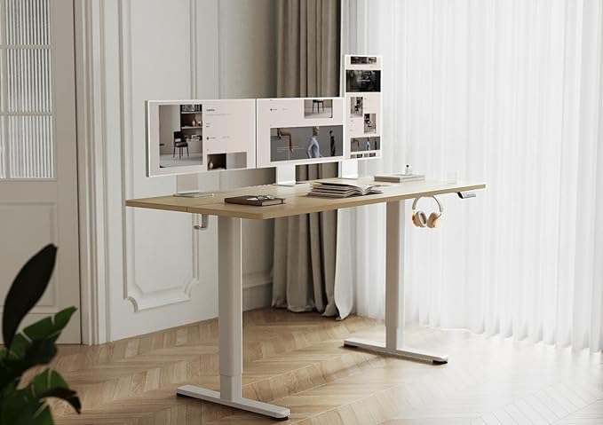 YDN Electric Standing Desk, 55x24 Inch Stand up Desk Adjustable Height, Sit Stand Home Office Desk with Splice Board, Natural