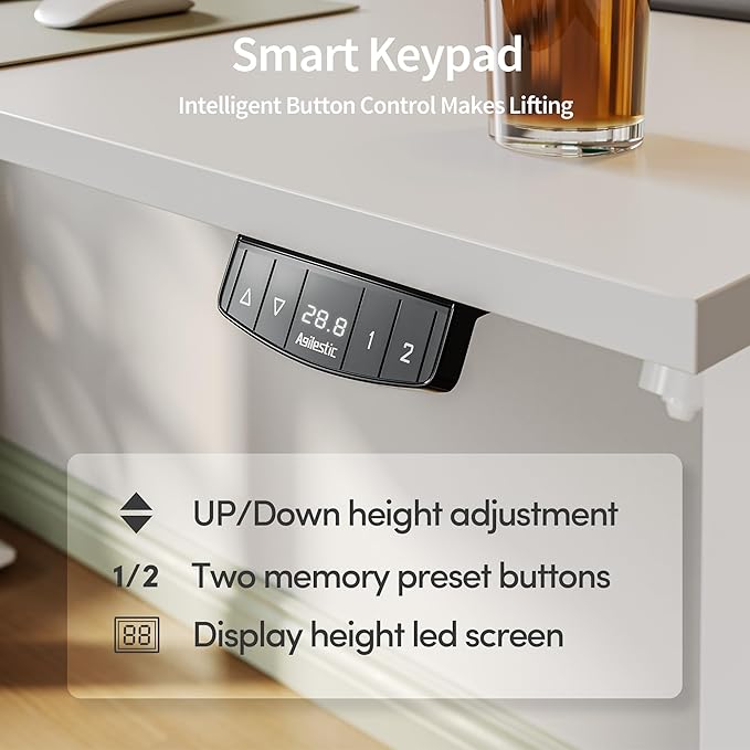 Agilestic Electric Standing Desk 40 x 24 Inches, Height Adjustable Desk, Sit Stand up for Work Office Home, Ergonomic Rising Computer Table with Memory Preset, White