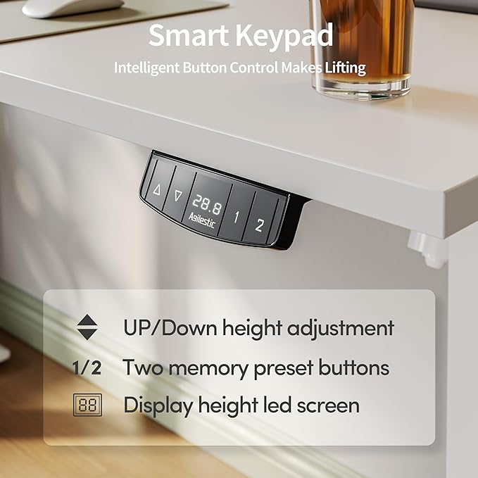 Agilestic Electric Standing Desk, Large 63 x 24 Inches Height Adjustable Desk, Sit Stand up for Work Office Home, Ergonomic Rising Computer Table with Memory Preset, White