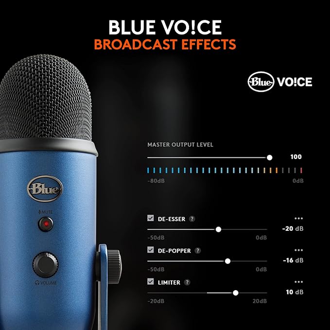 Logitech Creators Blue Yeti USB Microphone for Gaming, Streaming, Podcast, YouTube, Discord, PC, Studio Sound, Plug & Play-Midnight Blue